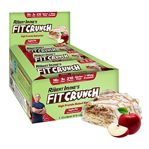 FITCRUNCH Snack Size Protein Bars, Designed by Robert Irvine, 6-Layer Baked Bar, 3g of Sugar & Soft Cake Core (9 Bars, Apple Pie)
