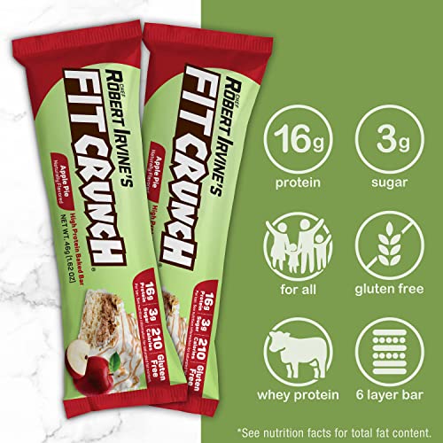 FITCRUNCH Snack Size Protein Bars, Designed by Robert Irvine, 6-Layer Baked Bar, 3g of Sugar & Soft Cake Core (9 Bars, Apple Pie)