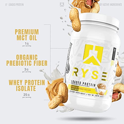 Ryse Loaded Protein Powder | 25g Whey Protein Isolate & Concentrate | with Prebiotic Fiber & MCTs | Low Carbs & Low Sugar | 27 Servings (Vanilla Peanut Butter)