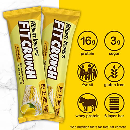 FITCRUNCH Snack Size Protein Bars, Designed by Robert Irvine, 6-Layer Baked Bar, 3g of Sugar & Soft Cake Core (9 Bars, Lemon Cake)