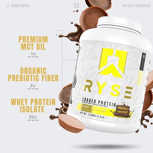 Ryse Loaded Protein Powder | 25g Whey Protein Isolate & Concentrate | with Prebiotic Fiber & MCTs | Low Carbs & Low Sugar | 54 Servings (Peanut Butter Cup)