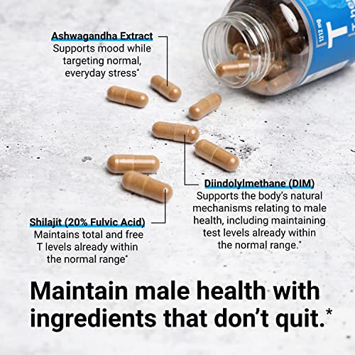 Essential Elements Male Health Supplement - Muscle Support & T-Health with DIM, Ashwagandha, Shilajit, More | T-Hero 60 Vegan Capsules