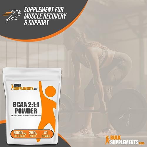 BULKSUPPLEMENTS.COM BCAA 2:1:1 Powder - Branched Chain Amino Acids. BCAA Powder, BCAAs Amino Acids Powder - Unflavored & Gluten Free, 6000mg per Serving - 42 Servings, 250g (8.8 oz)