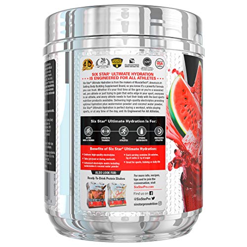 Electrolyte Powder | Six Star Ultimate Hydration Powder | Replenish Electrolytes | Post Workout Recovery Drink | Electrolyte Supplement Hydration Powder | Sports Nutrition, Watermelon (50 Servings)