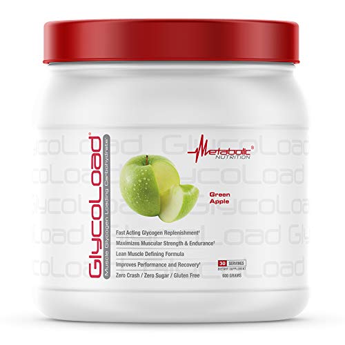 Metabolic Nutrition, Glycoload, 100% Micronized Cyclic Cluster Dextrin Carbohydrate Powder, Muscle Glycogen Loading Carbohydrate, Pre Intra Post Workout Supplement, Green Apple, 600 gm (30 ser)