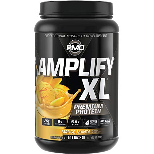 PMD Sports Amplify XL Premium Whey Protein Supplement Hydro Greens Blend - Glutamine and Whey Protein Matrix with Superfood for Muscle, Strength and Recovery - Mango Mania (24 Servings)