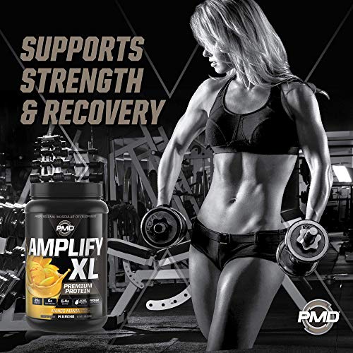 PMD Sports Amplify XL Premium Whey Protein Supplement Hydro Greens Blend - Glutamine and Whey Protein Matrix with Superfood for Muscle, Strength and Recovery - Mango Mania (24 Servings)