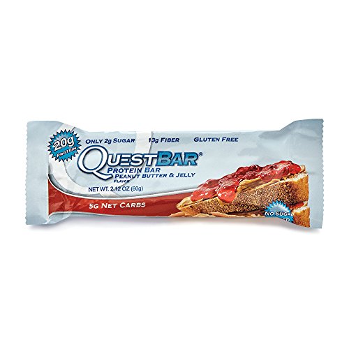 Quest Nutrition Protein Bar, Peanut Butter & Jelly, 20g Protein, 5g Net Carbs, 190 Cals, Low Carb, Gluten Free, Soy Free, 2.12oz Bar, 12 Count, Packaging May Vary