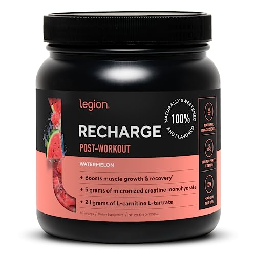 LEGION Recharge Post Workout Supplement - All Natural Muscle Builder & Recovery Drink with Creatine Monohydrate. Naturally Sweetened & Flavored, Safe & Healthy. 60 Servings. (Watermelon, 60 Servings)