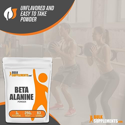 BULKSUPPLEMENTS.COM Beta Alanine Powder - Beta Alanine Supplement, Beta Alanine Pre Workout, Beta Alanine 3000mg - Unflavored, Pure & Gluten Free, 3g per Serving, 250g (8.8 oz)