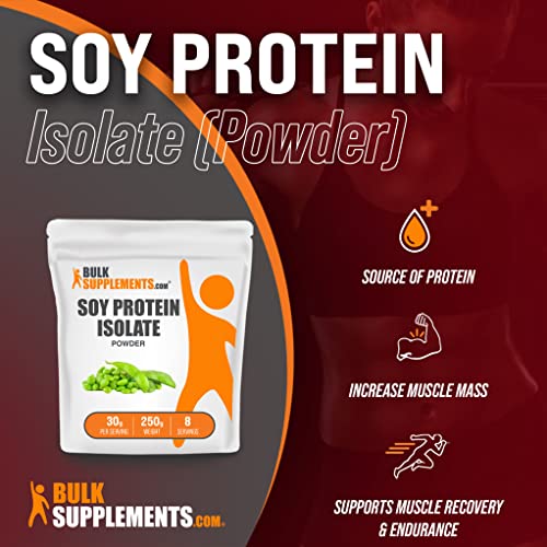 BULKSUPPLEMENTS.COM Soy Protein Isolate Powder - Unflavored, No Sugar Added, Gluten Free, Vegetarian & Vegan Protein Powder - 27g of Protein - 30g per Serving (250 Grams - 8.8 oz)