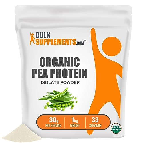 BULKSUPPLEMENTS.COM Organic Pea Protein Isolate Powder - Pea Protein Powder Unflavored - Vegan Protein Powder Unflavored - 21g of Protein - 30g per Serving (1 Kilogram - 2.2 lbs)