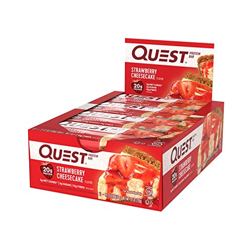 Quest Nutrition Protein Bar, Strawberry Cheesecake, High Protein Bars, Low Carb Bars, Gluten Free, Soy Free, 2.1 oz Bar, 12 Count, Packaging May Vary