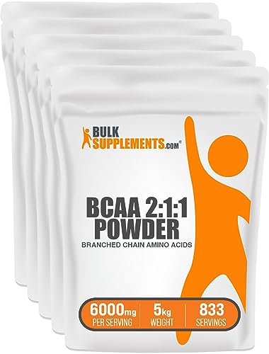 BULKSUPPLEMENTS.COM BCAA 2:1:1 Powder - Branched Chain Amino Acids. BCAA Powder, BCAAs Amino Acids Powder - Unflavored & Gluten Free, 6000mg per Serving - 833 Serving, 5kg (11 lbs)