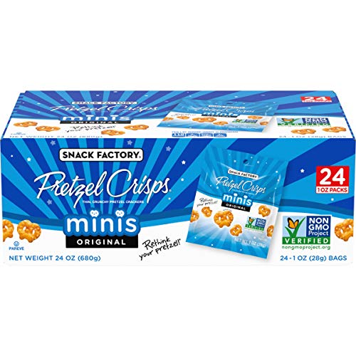 Snack Factory Pretzel Crisps Minis Original Flavor, Snack Packs Individual Sized, 24 Count