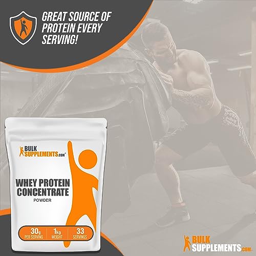 BULKSUPPLEMENTS.COM Whey Protein Concentrate Powder - Protein Powder Unflavored, Flavorless Protein Powder, Whey Protein Powder - Pure Protein Powder, 30g per Serving, 1kg (2.2 lbs)