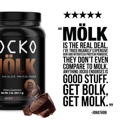 Jocko Mölk Whey Protein Powder (Chocolate) - Keto, Probiotics, Grass Fed, Digestive Enzymes, Amino Acids, Sugar Free Monk Fruit Blend - Supports Muscle Recovery and Growth - 31 Servings