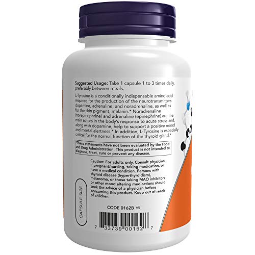 NOW Supplements, L-Tyrosine 500 mg, Supports Mental Alertness*, Neurotransmitter Support*, 120 Capsules