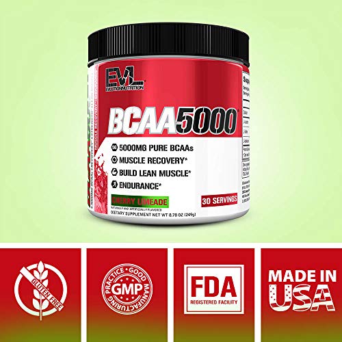 Evlution EVL BCAAs Amino Acids Powder - BCAA Powder Post Workout Recovery Drink and Stim Free Pre Workout Energy Drink Powder - 5g Branched Chain Amino Acids Supplement for Men - Cherry Limeade