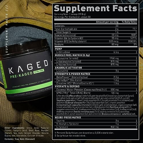 Stimulant Free Pre Workout Powder; KAGED Preworkout for Men & Pre Workout Women, Delivers Increased Strength, Endurance & Pumps; One of The Highest Rated Pre-Workout Supplements, Fruit Punch