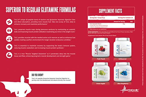 Metabolic Nutrition, TAG, Trans Alanyl Glutamine, 100% L-Glutamine Peptide Powder, Pre Intra Post Workout Supplement, 400 Grams (40 Servings) (Fruit Punch)