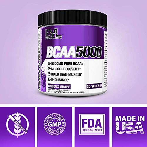 Evlution EVL BCAAs Amino Acids Powder - BCAA Powder Post Workout Recovery Drink and Stim Free Pre Workout Energy Drink Powder - 5g Branched Chain Amino Acids Supplement for Men - Furious Grape