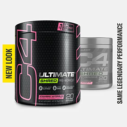 Cellucor C4 Ultimate Shred Pre Workout Powder, Fat Burner for Men & Women, Weight Loss Supplement with Ginger Root Extract, Strawberry Watermelon, 20 Servings (Pack of 1)