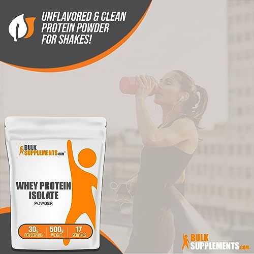 BULKSUPPLEMENTS.COM Whey Protein Isolate Powder - Unflavored Protein Powder, Flavorless Protein Powder, Whey Isolate Protein Powder - Gluten Free, 30g per Serving, 17 Servings, 500g (1.1 lbs)