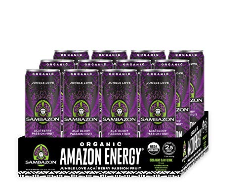 Sambazon Organic Amazon Energy Drink, Jungle Love, Acai Berry and Passionfruit, 12 Fl Oz (Pack of 12)