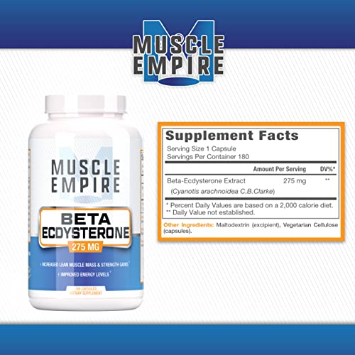 Muscle Empire Beta-Ecdysterone Capsules | Beta-E 275mg | 180 Pill Count | Lean Muscle Building & Strength Gains | Lab Tested Ingredients