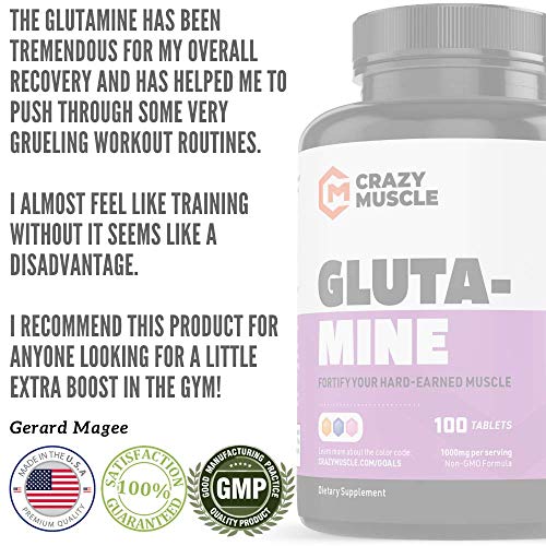 Crazy Muscle Keto Friendly L Glutamine Capsules 1000mg, Post Workout Supplement to Increase Recovery, Decrease Delayed Onset Muscle Soreness, Reinforce Strength Gains & Heal Leaky Gut (100 Pills)