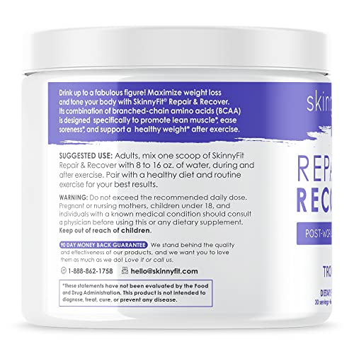 SkinnyFit Repair & Recover 30 Servings: BCAA Powder for Women, Branched Chain Amino Acids, Pre Intra Post Workout Supplement to Support Endurance, Help Aid in Muscle Recovery, Tropical Flavor
