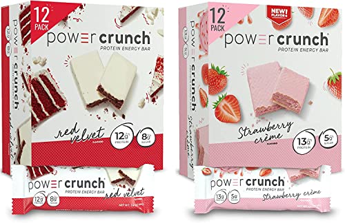 Power Crunch Whey Protein Bars, High Protein Snacks with Delicious Taste, Strawberry Crème & Red Velvet, 1.4 Ounce (24 Count)