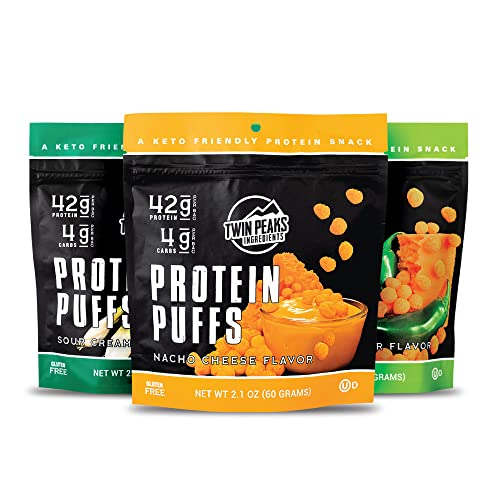 Twin Peaks Low Carb, Keto Friendly Protein Puffs, (Combo Pack, 2.1 Ounce), 2 Servings, 3 Pack (60g, 42g Protein, 4g Carbs)