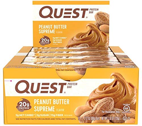 Quest Nutrition Peanut Butter Supreme Protein Bar, High Protein, Low Carb, Gluten Free, Soy Free, Keto Friendly, 12 Count