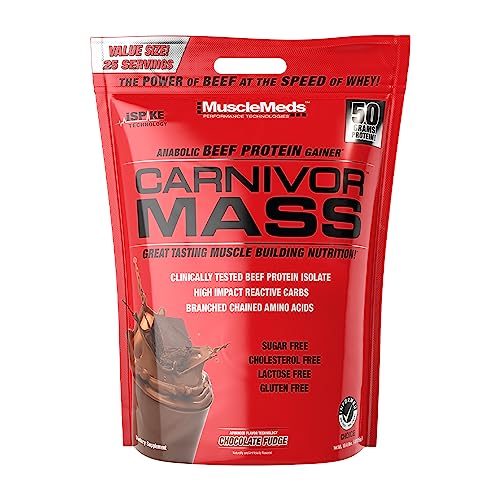 MuscleMeds Carnivor Mass Anabolic Beef Protein Gainer, Chocolate Fudge, 10.7 Pounds,Brown,003679