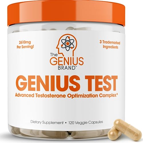 Genius Test, Advanced Testosterone Booster for Men - Natural Stamina, Endurance, Energy & Strength Enhancing Supplement - Lean Muscle Builder, Brain & Libido Support Male Supplements, 120 Veggie Pills