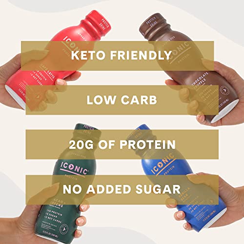 Iconic Protein Drinks, Sample Pack (4 Flavors) - Low Carb Protein Shakes - Lactose-Free, Gluten-Free, Protein Drink - Keto Friendly