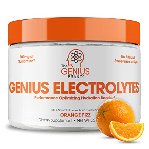 Genius Electrolytes Powder Drink Mix, Orange Fizz, 30 Servings - Natural Hydration Booster & Endurance Supplement with Potassium, Magnesium & Zinc - Sugar Free & No Artificial Sweeteners or Dyes