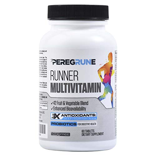 PEREGRUNE Runner Multivitamin – Engineered Vitamin with Antioxidants for Health/Running Recovery – Complete B Complex for Endurance, Energy – Probiotics, Whole Foods – Certified Running Supplements
