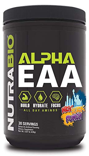 NutraBio Alpha EAA - All-Day Aminos - Recovery, Energy, Focus, and Hydration Supplement - Full Spectrum EAA BCAA Matrix, Electrolytes, Nootropics, Coconut Water - 30 Servings - New York Punch
