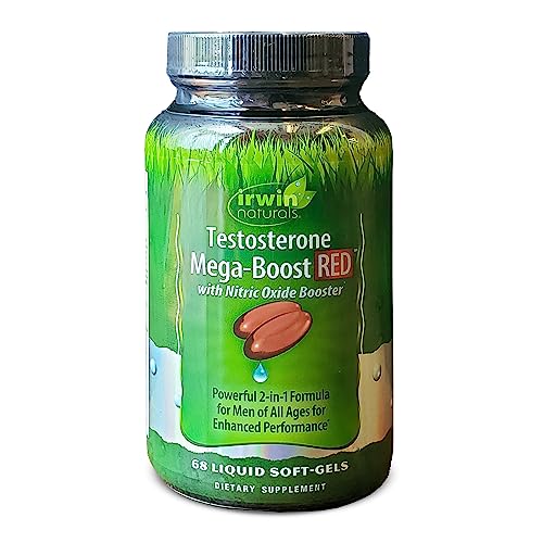 Irwin Naturals Testosterone Mega-Boost Red - 68 Liquid Soft-Gels - With LJ100 Longjack, L-Citrulline, Asian Ginseng & Ginkgo Extract - 17 Servings
