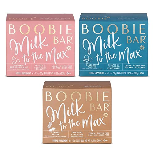 Boobie Bar Superfood Lactation Bars, Lactation Snacks for Breastfeeding to Increase Milk Supply, Fenugreek-Free, Gluten-Free, Dairy-Free, Vegan - Variety Pack (1.7 Ounce Bars, 18 Count)