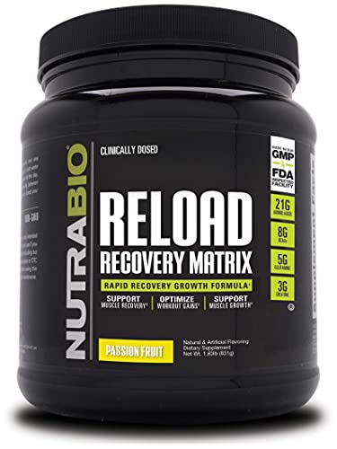NutraBio Reload - Powerful Muscular Recovery Formula - Post-Workout Supplement - 3G Creatine - 8G BCAAs - 5G Glutamine - 30 Servings, Passion Fruit