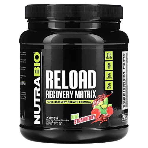 NutraBio Reload - Powerful Muscular Recovery Formula - Post-Workout Supplement - 3G Creatine - 8G BCAAs - 5G Glutamine - 30 Servings, Kiwi Strawberry