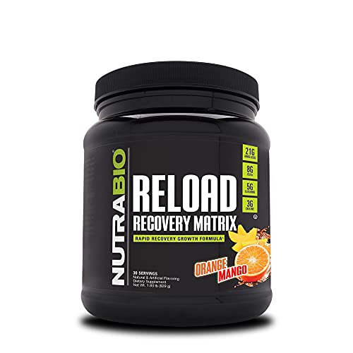 NutraBio Reload - Powerful Muscular Recovery Formula - Post-Workout Supplement - 3G Creatine - 8G BCAAs - 5G Glutamine - 30 Servings, Orange Mango