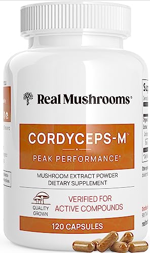 Real Mushrooms Cordyceps Capsules - Performance Mushroom Extract Supplement with Organic Militaris for Energy & Immune Support Vegan Supplement, Non-GMO, 120 Caps