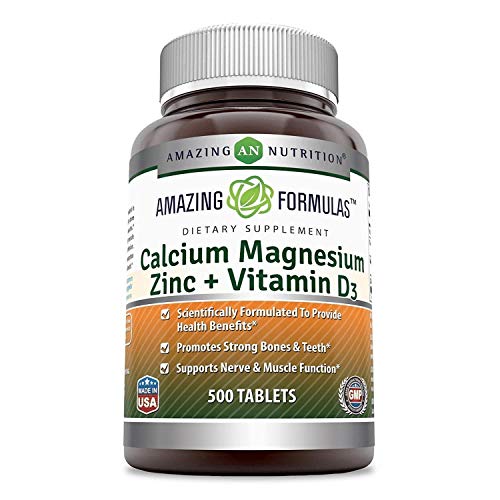 Amazing Formulas Calcium Magnesium Zinc D3 | 500 Tablets Supplement | Calcium 1000mg, Magnesium 400mg, Zinc 25mg, Vitamin D3 600 IU | Non-GMO | Gluten Free | Made in USA