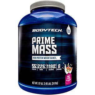 BODYTECH Prime Mass - High Protein Weight Gainer - with 55 Grams of Protein per Serving to Support Muscle Growth - Performance Blend of Creatine, Glutamine & BCAA's - Fruity Cereal (6 Pound)