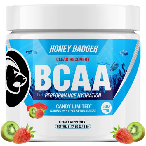 Honey Badger BCAA Amino Acids Electrolytes Powder, Keto, Vegan, Sugar Free BCAAs + EAA with L-Glutamine for Men & Women, Hydration & Post Workout Muscle Recovery Drink Mix, Candy Fish, 30 Servings